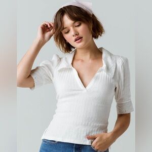 FREE PEOPLE Ribbed V-Neck‎ Roxy Collared Top Women’s Size Small
